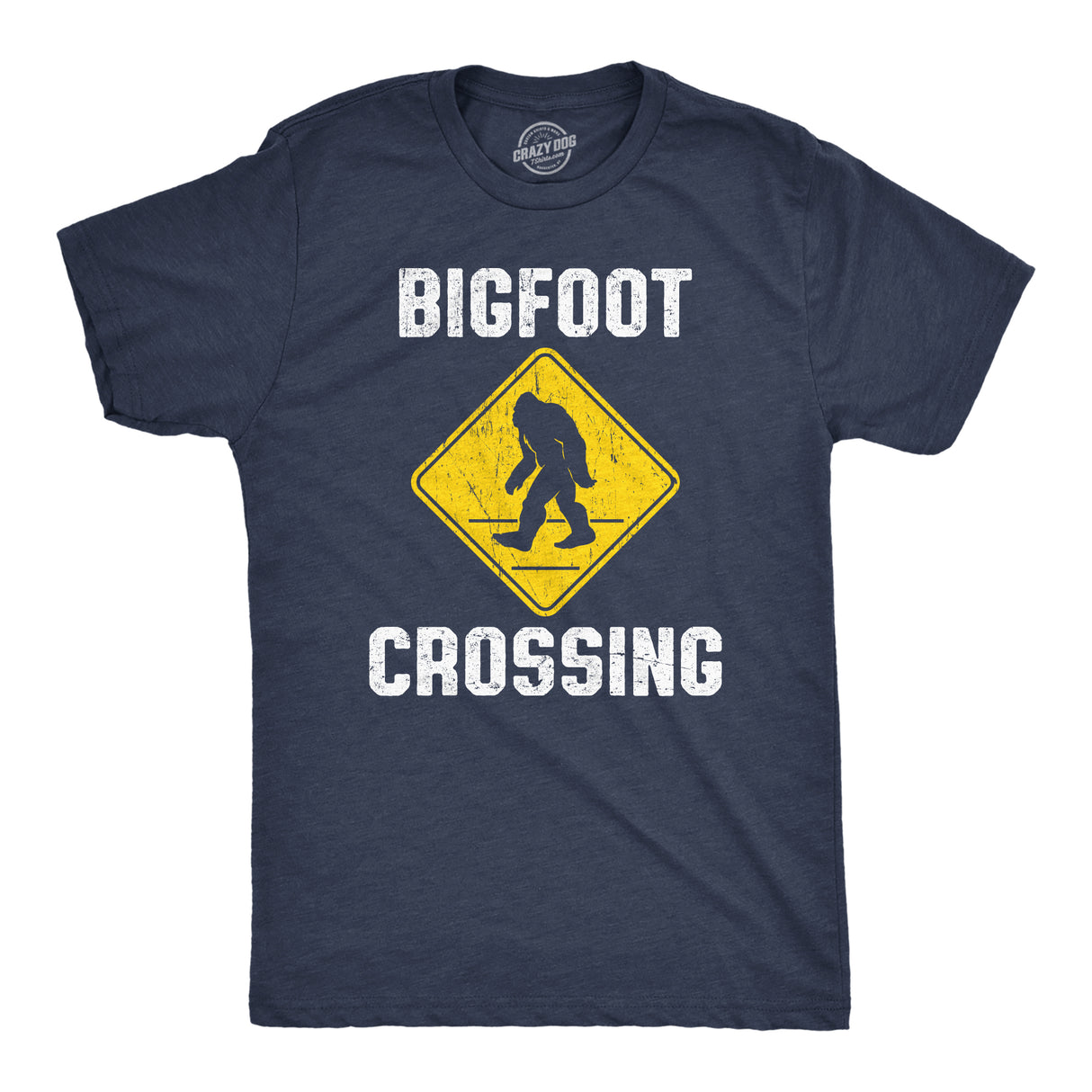 Mens Bigfoot Crossing T Shirt Funny Sasquatch Road Warning Sign Tee For Guys