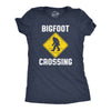Womens Bigfoot Crossing T Shirt Funny Sasquatch Road Warning Sign Tee For Ladies