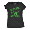 Womens Bitches Get Stitches T Shirt Funny Spooky Halloween Lady Frankenstein Tee For Ladies