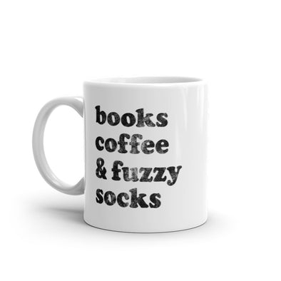 Books Coffee And Fuzzy Socks Mug Funny Cute Cozy Text Graphic Novelty Cup-11oz
