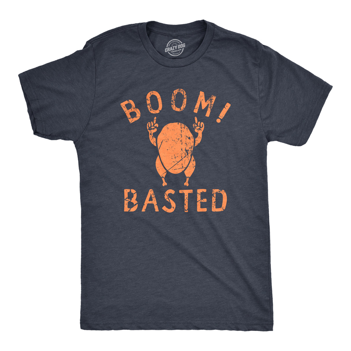 Mens Boom Basted T Shirt Funny Thanksgiving Roasted Turkey Dinner Tee For Guys