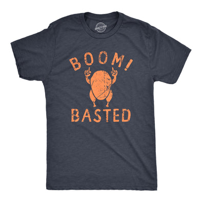 Mens Boom Basted T Shirt Funny Thanksgiving Roasted Turkey Dinner Tee For Guys