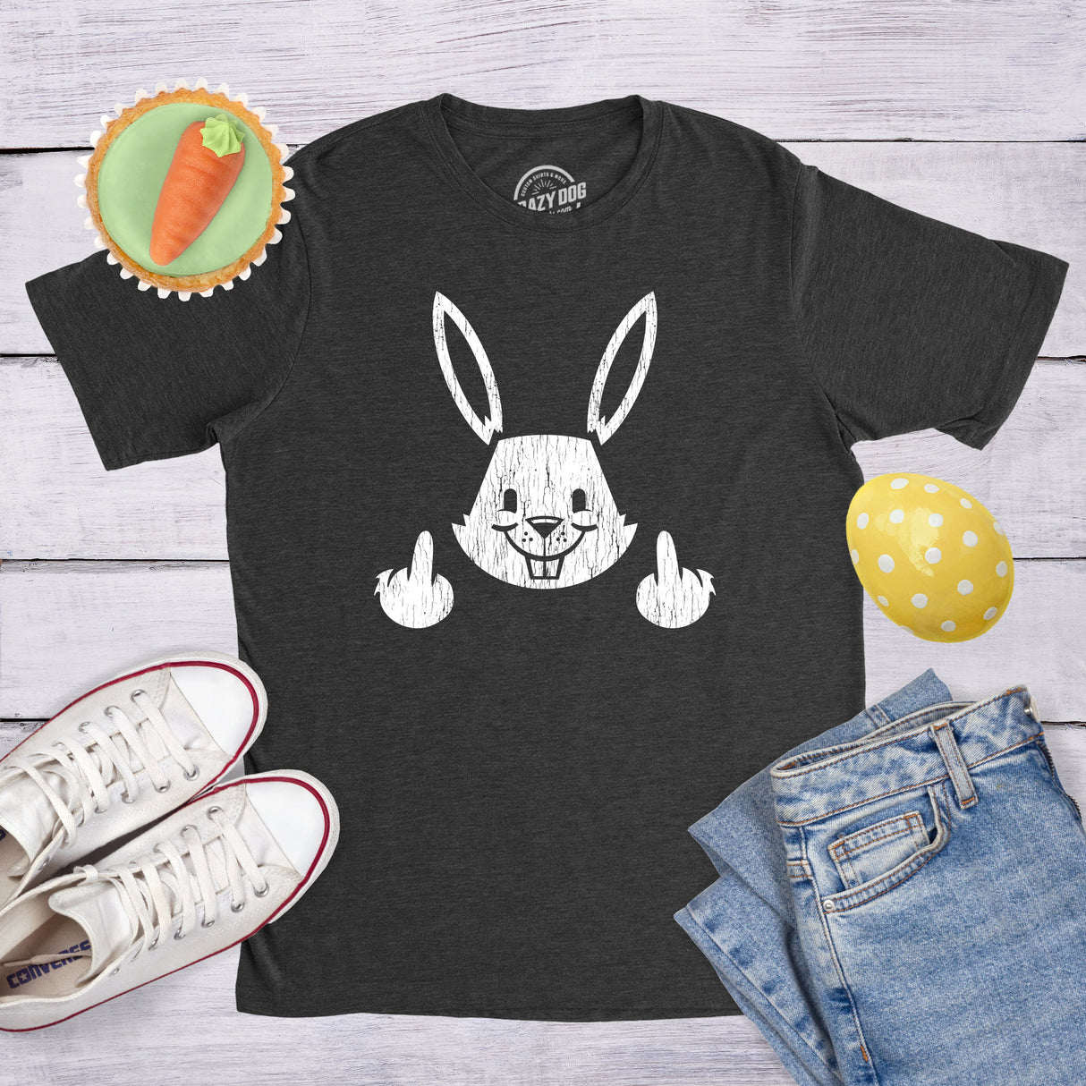 Mens Bunny Giving the Finger T shirt Funny Easter Graphic Cool Novelty Tee