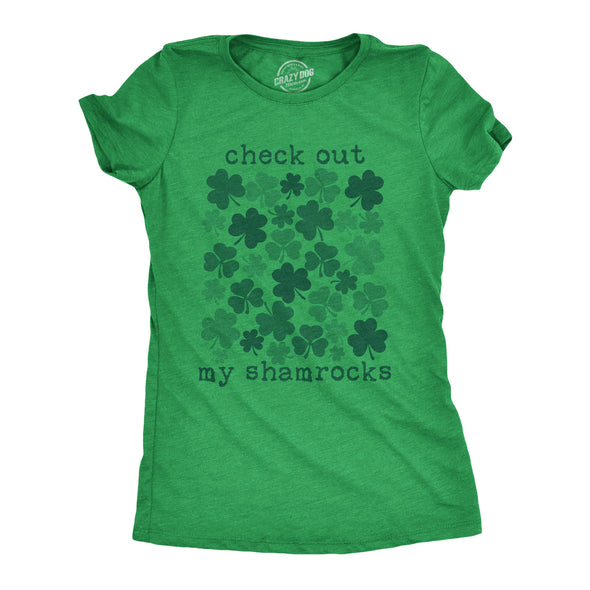 Womens Check Out My Shamrocks T Shirt Funny Saint Paddys Day Clover Graphic Tee For Ladies