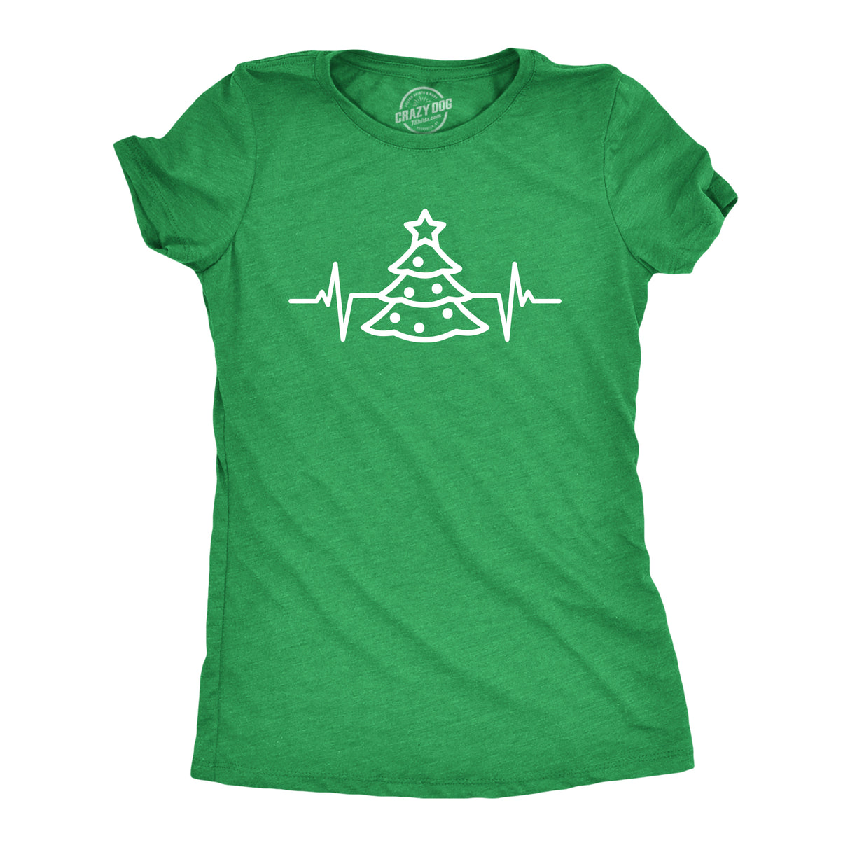 Womens Christmas Tree Heart Beat T Shirt Funny Cool Xmas Party Tee For Ladies