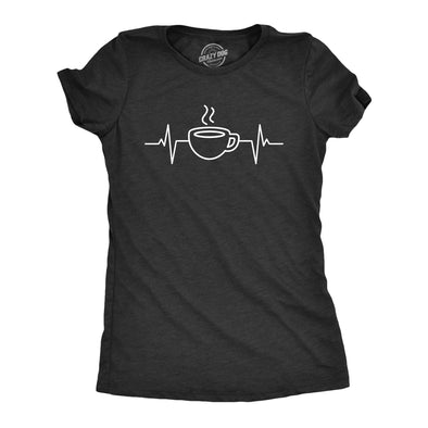 Womens Coffee Heart Beat T Shirt Funny Cool Caffeine Lovers Cup Tee For Ladies