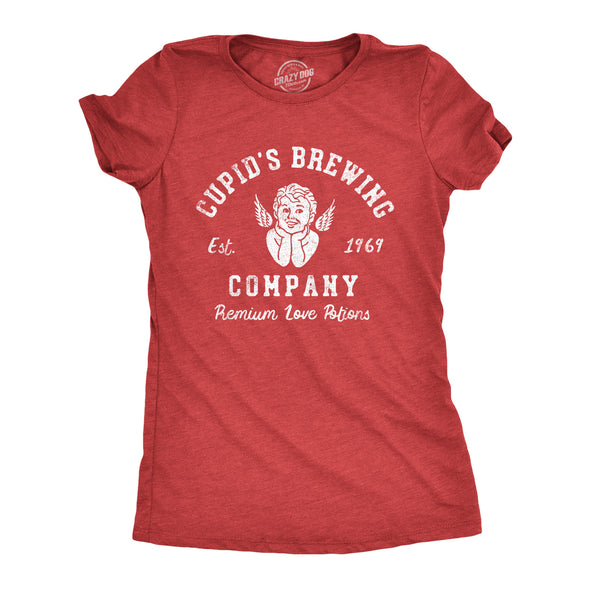 Womens Cupids Brewing Company T Shirt Funny Valentines Day Love Potions Tee For Ladies