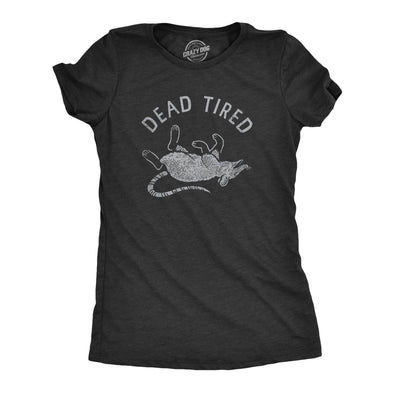 Womens Dead Tired T Shirt Funny Scary Exhausted Sleepy Rat Tee For Ladies