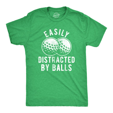 Mens Easily Distracted By Balls Tshirt Funny Golf Ball Putt Novelty Graphic Tee For Guys