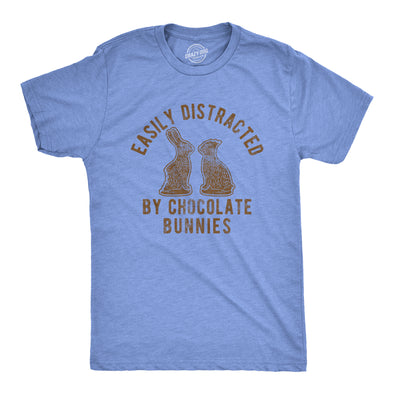 Mens Easily Distracted By Chocolate Bunnies Tshirt Funny Easter Sunday Novelty Graphic Tee For Guys