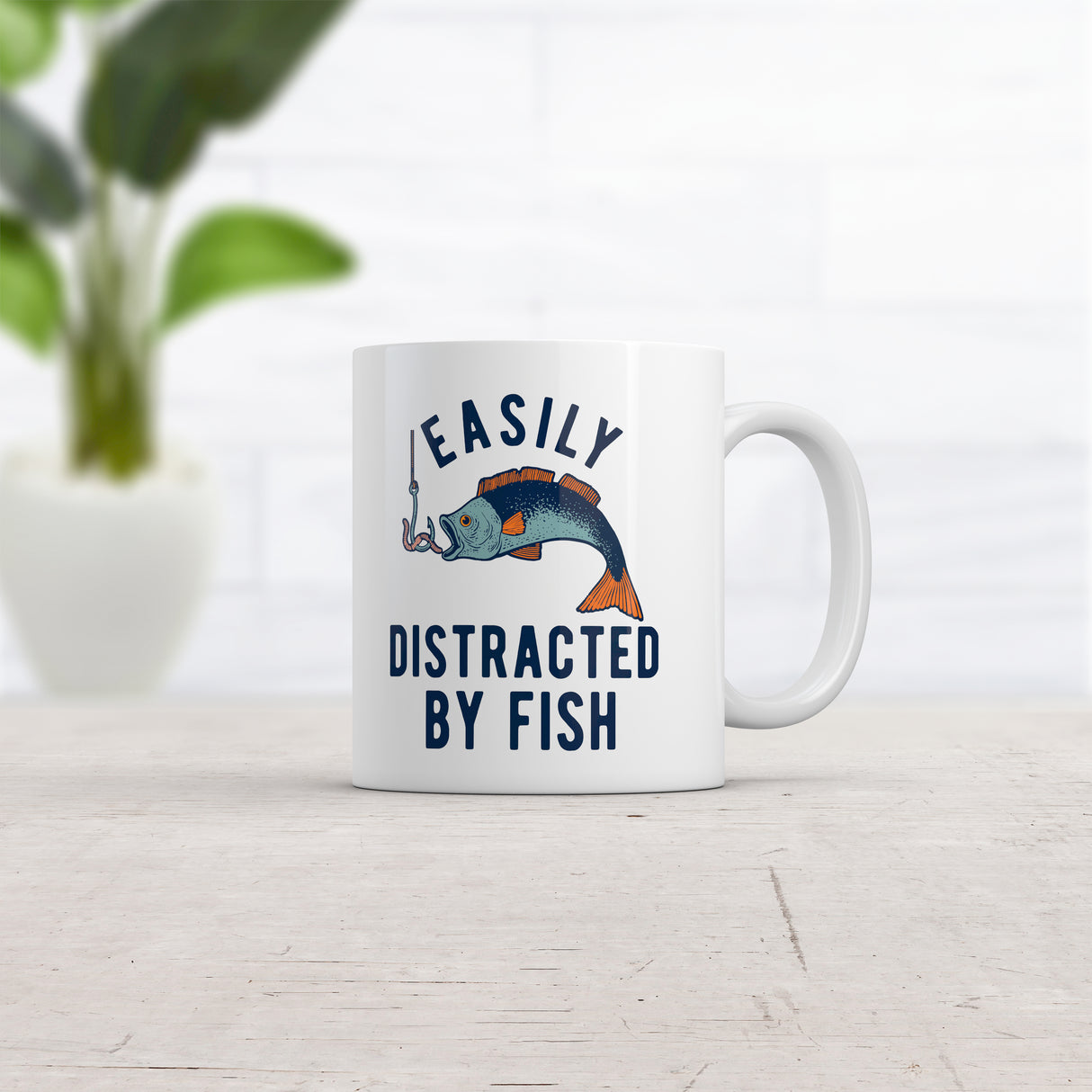 Easily Distracted By Fish Mug Funny Fishing Hook Catch Graphic Novelty Coffee Cup-11oz