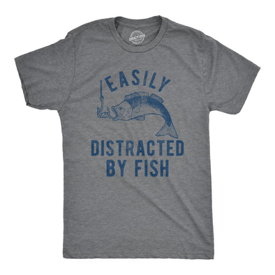 Mens Easily Distracted By Fish Tshirt Funny Fishermen Graphic Novelty Tee For Guys