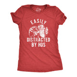 Womens Easily Distracted By Hos Tshirt Funny Christmas Party Novelty Santa Graphic Tee For Ladies