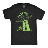 Mens Flying High T Shirt Funny 420 Leaf Pot Smoking Alien UFO Saucer Tee For Guys