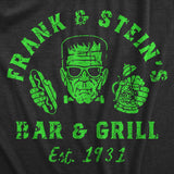 Womens Frank and Steins Bar and Grill T Shirt Funny Frankenstein Halloween Tee for Ladies
