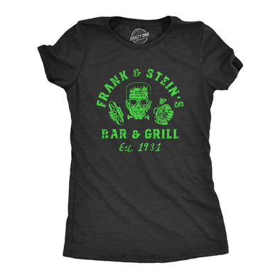 Womens Frank And Steins Bar And Grill T Shirt Funny Frankenstein Halloween Tee For Ladies
