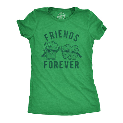 Womens Friends Forever Beer And Clover Tshirt Funny Saint Patrick's Day Parade Graphic Novelty Tee For Ladies