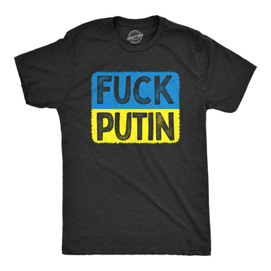 Mens Fuck Putin T Shirt Cool Ukrainian Flag Support Anti-Putin Graphic Tee For Guys