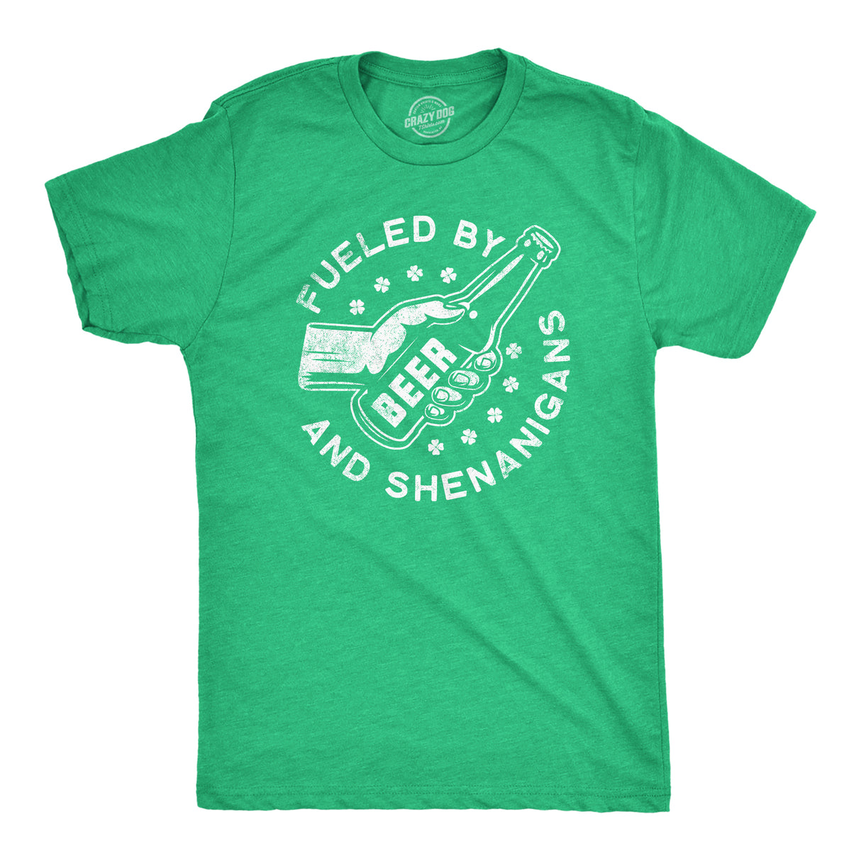 Mens Fueled By Beer and Shenanigans T Shirt Funny Saint Patrick's Day Parade Drinking Graphic Novelty Tee for Guys