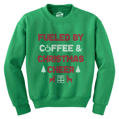 Fueled By Coffee And Christmas Cheer Crewneck Sweatshirt Funny Xmas Caffeine Lovers Longsleeve