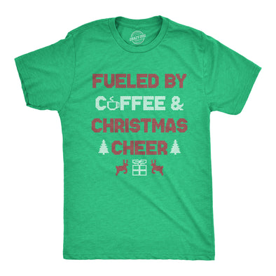 Mens Fueled By Coffee And Christmas Cheer Funny Xmas Spirit Caffeine Lovers Tee For Guys
