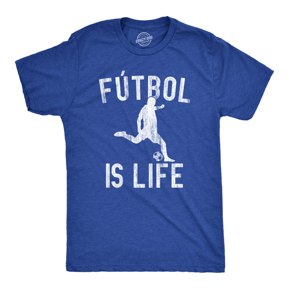 Mens Futbol Is Life Tshirt Funny Football Lovers Novelty Soccer Graphic Tee For Guys