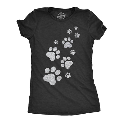 Womens Glitter Cat Paw Prints T Shirt Funny Cute Kitten Lover Top Graphic Novelty Tee