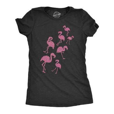 Womens Glitter Flamingos T Shirt Funny Cute Top Vacation Graphic Novelty Tee For Ladies
