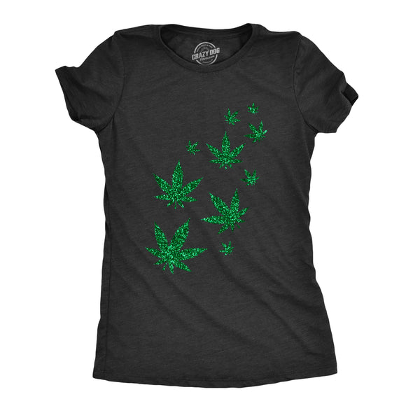 Womens Glitter Pot Leaves T Shirt Cute 420 Lovers Weed Leaf Graphic Novelty Pothead Top