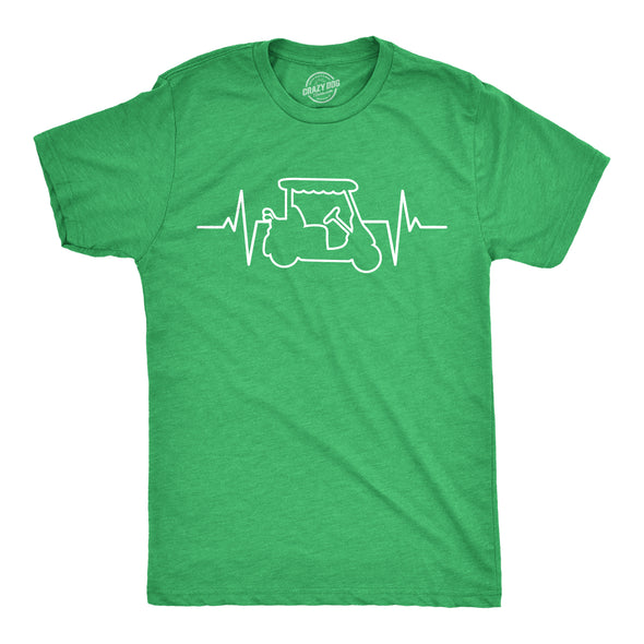 Mens Golf Cart Heart Beat T Shirt Funny Cool Golfing Lovers Pulse Tee For Guys