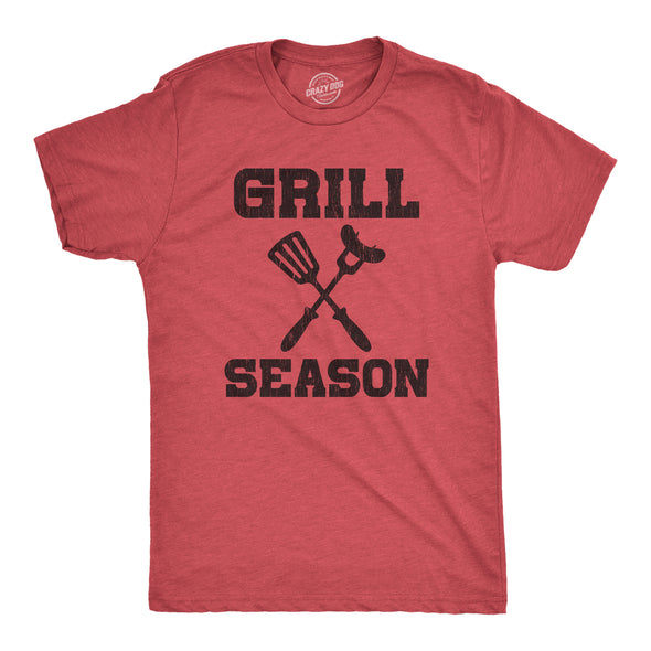Mens Grill Season T Shirt Funny Outdoor Barbeque Lovers Graphic Novelty Tee For Guys