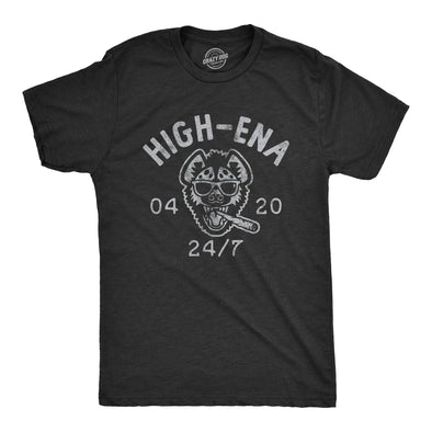 Mens High-Ena T Shirt Funny Sarcastic 420 Weed Smoking Hyena Graphic Tee For Guys
