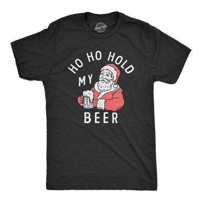 Mens Ho Ho Hold My Beer T Shirt Funny Xmas Drinking Party Santa Clause Tee For Guys