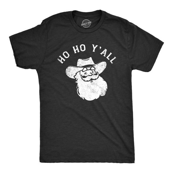 Mens Ho Ho Yall T Shirt Funny Xmas Southern Cowboy Santa Claus Tee For Guys