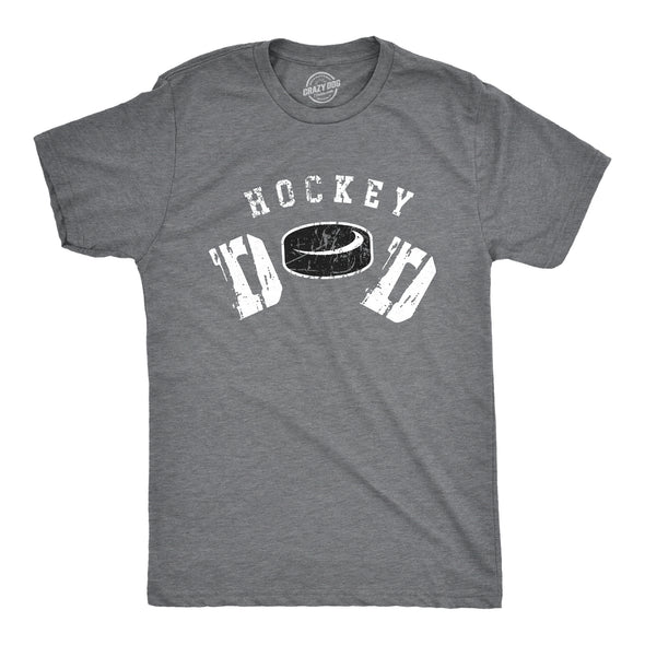 Mens Hockey Dad T Shirt Funny Cool Ice Hockey Fathers Day Gift Puck Graphic Tee For Guys