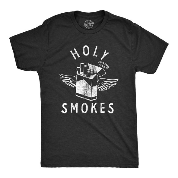 Mens Holy Smokes T Shirt Funny Sarcastic Cigarettes Joke Angel Tee For Guys