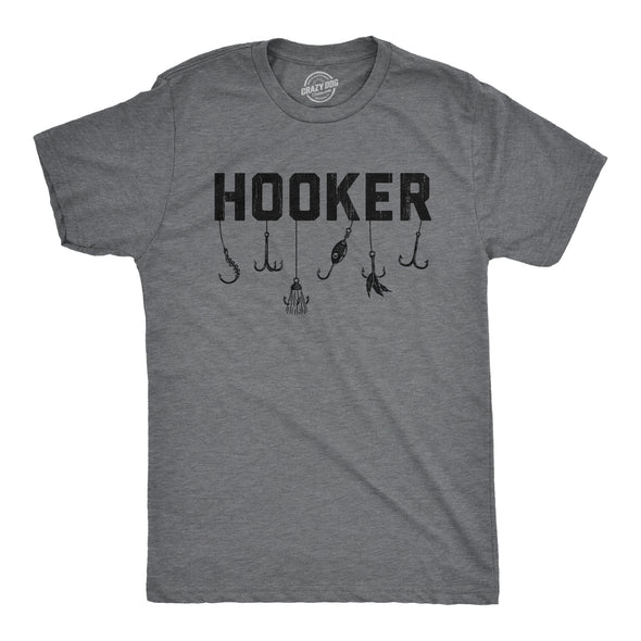 Mens Hooker T Shirt Funny Sarcastic Fishermen Fish Hooks Tee For Guys
