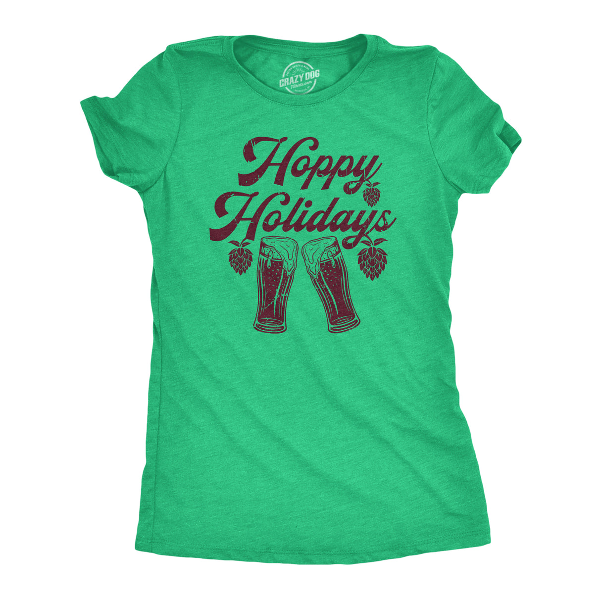 Womens Hoppy Holidays T Shirt Funny Xmas Beer Drinking Pint Glass Hops Tee For Ladies