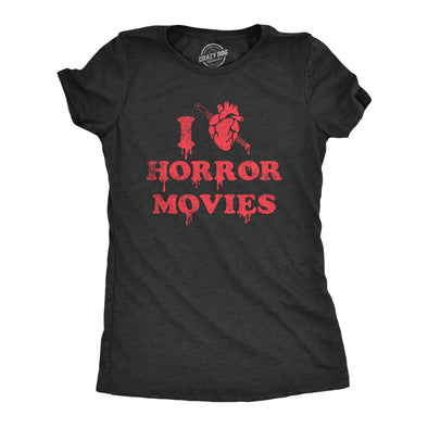 Womens I Heart Horror Movies T Shirt Funny Bloody Scary Movie Lovers Tee For Ladies