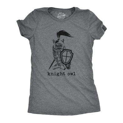 Womens Knight Owl T Shirt Funny Sarcastic Armored Sword Shield Bird Graphic Tee For Ladies