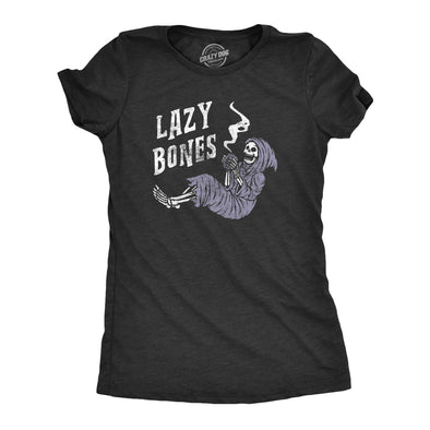 Womens Lazy Bones T shirt Funny Relaxing Spooky Halloween Skeleton Tee For Ladies