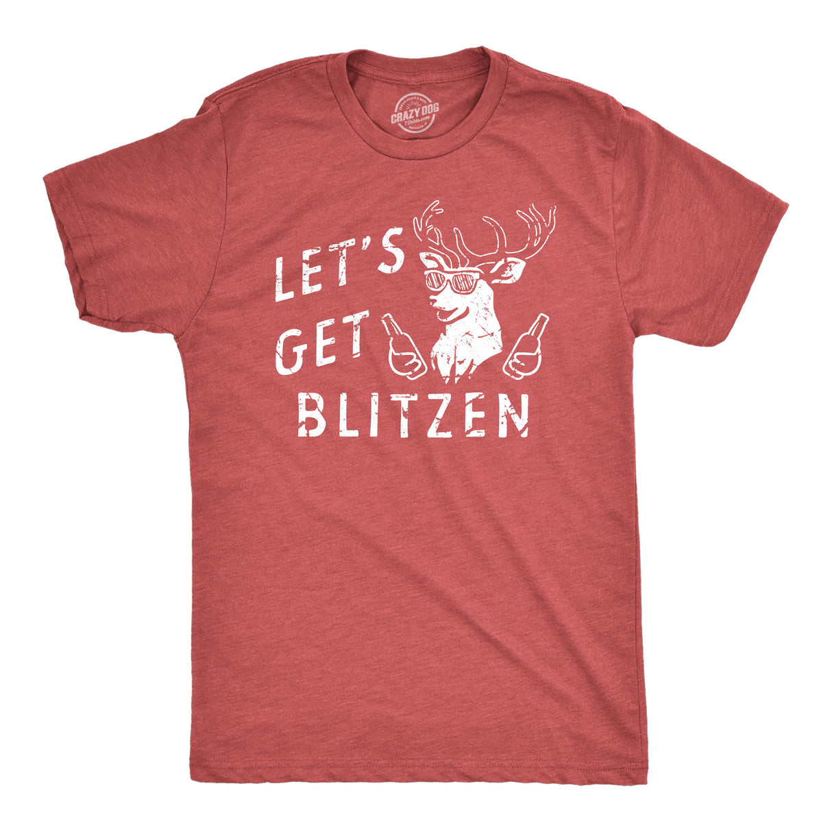 Mens Lets Get Blitzen T Shirt Funny Xmas Partying Drinking Santas Reindeer Tee for Guys