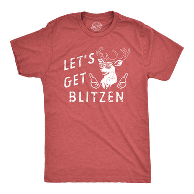 Mens Lets Get Blitzen T Shirt Funny Xmas Partying Drinking Santas Reindeer Tee For Guys