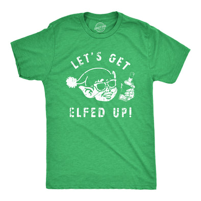 Mens Lets Get Elfed Up T Shirt Funny Crazy Xmas Partying Booze Drinking Tee For Guys