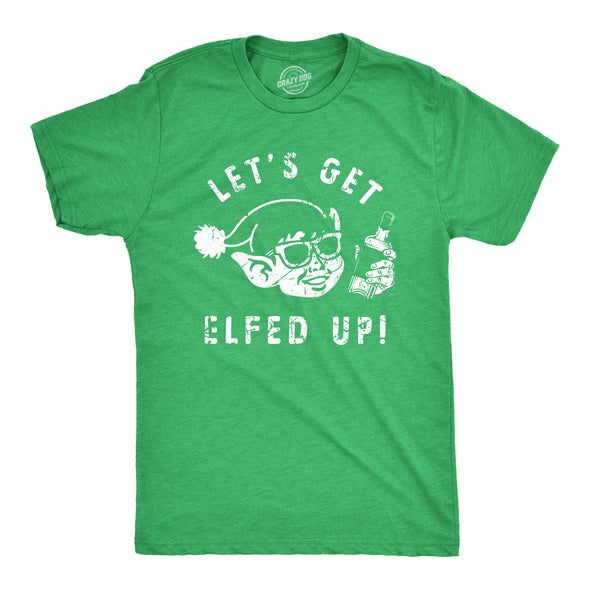 Mens Lets Get Elfed Up T Shirt Funny Crazy Xmas Partying Booze Drinking Tee For Guys