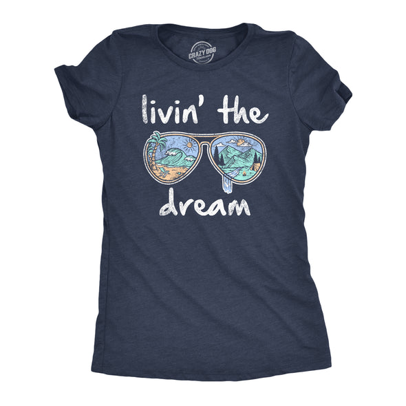 Womens Living The Dream T Shirt Cool Vacation Tee Graphic Novelty Tee Beach For Guys