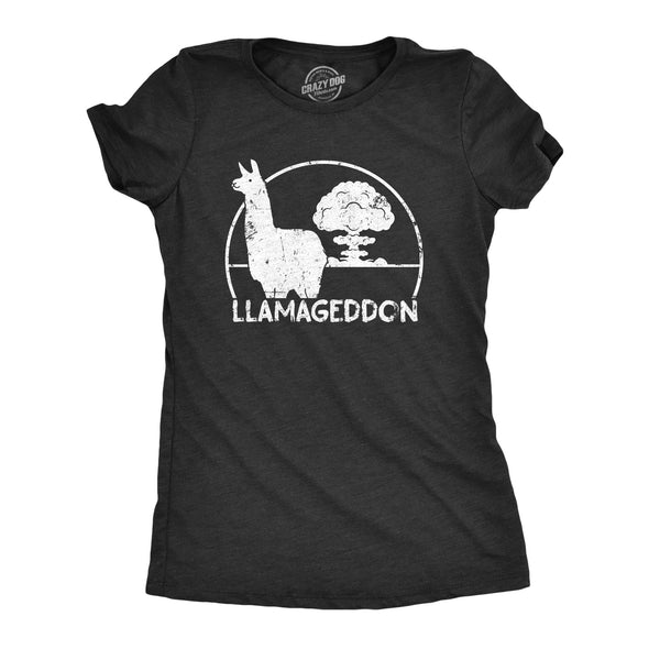 Womens Llamageddon T Shirt Funny Sarcastic Dooms Day Llama Explosion Graphic Tee For Ladies
