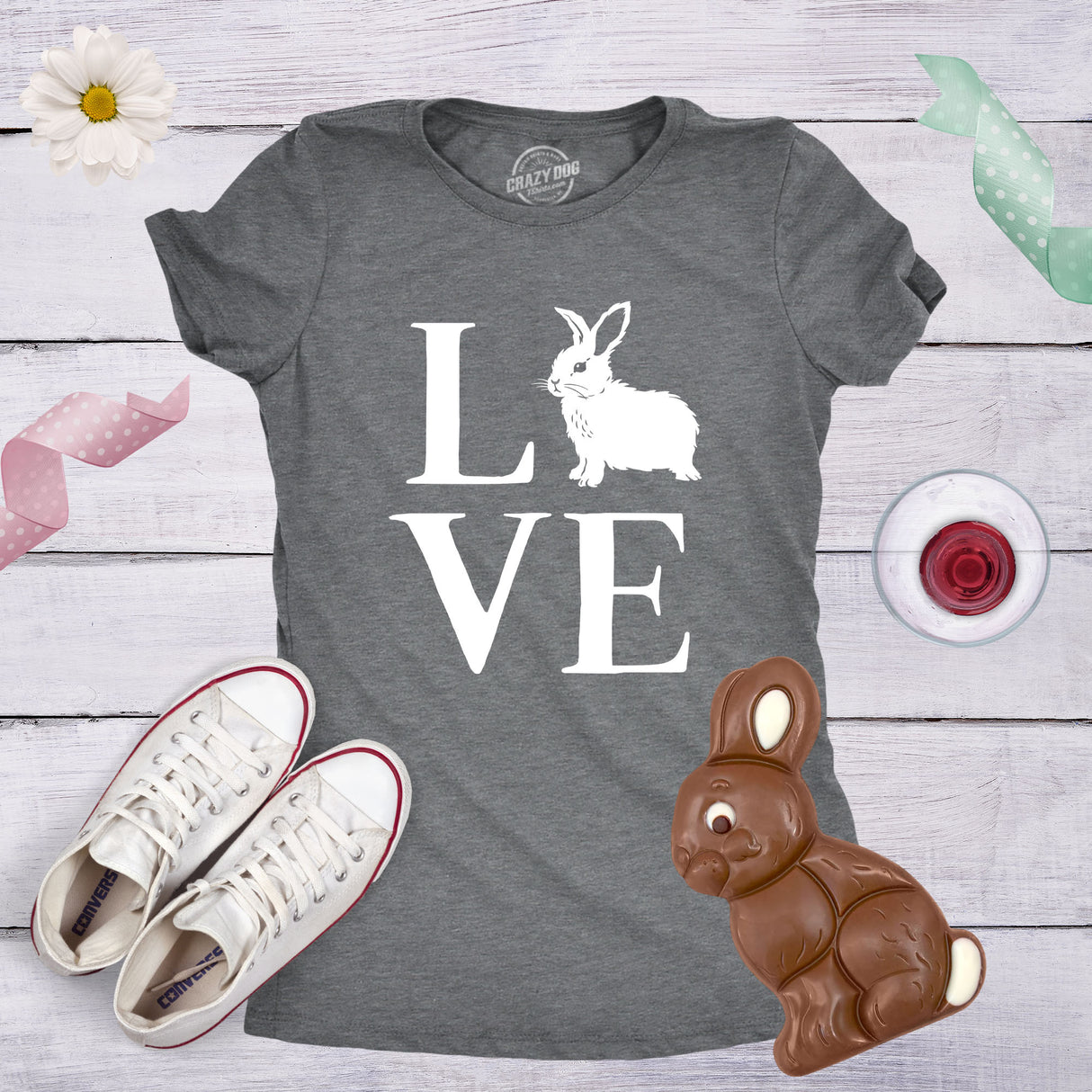 Womens Love Bunny Tshirt Cute Adorable Easter Sunday Rabbit Tee For Ladies