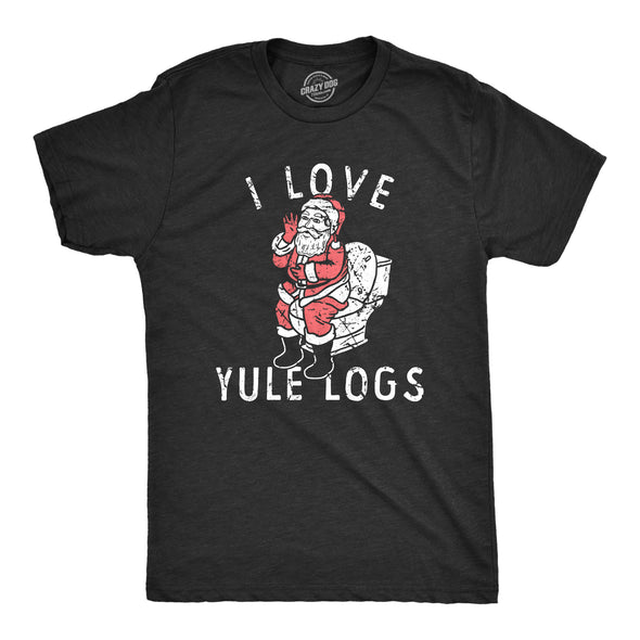 Mens I Love Yule Logs T Shirt Funny Xmas Santa Claus Pooping Joke Tee For Guys