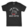 Mens Low Battery Need Coffee T Shirt Funny Sarcastic Low Power Bar Tee for Guys